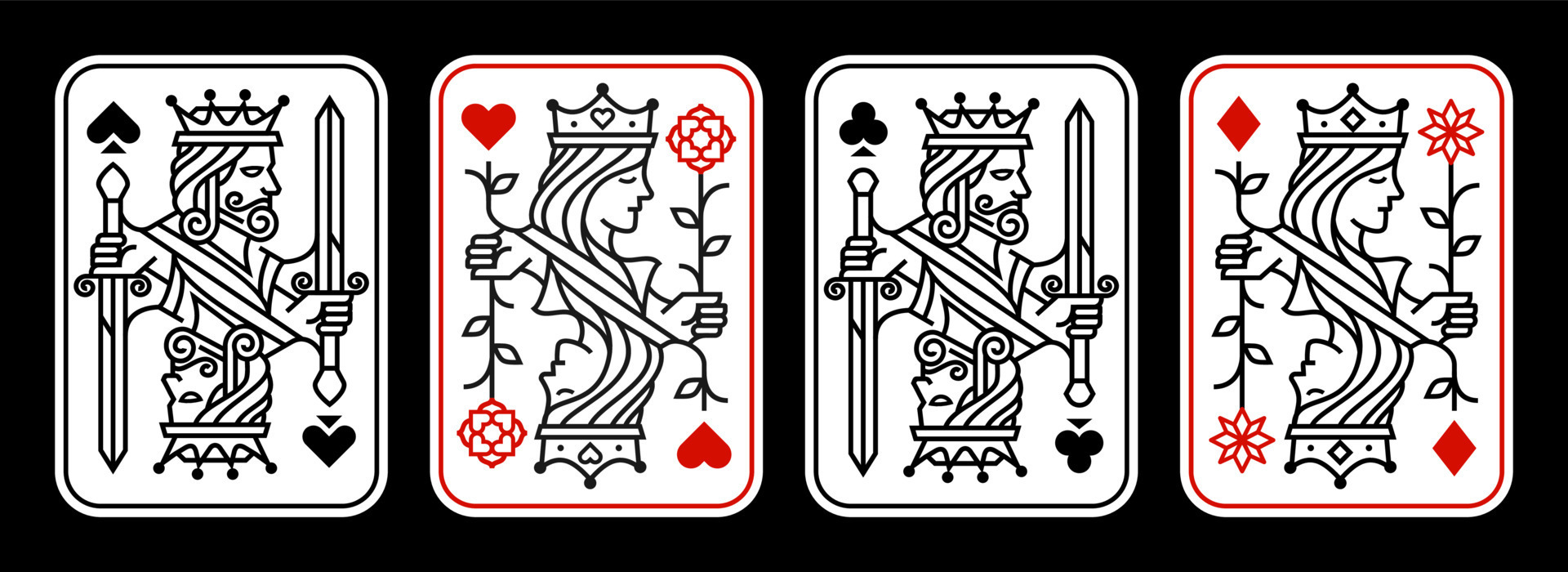 set of King and queen playing card vector illustration set of hearts