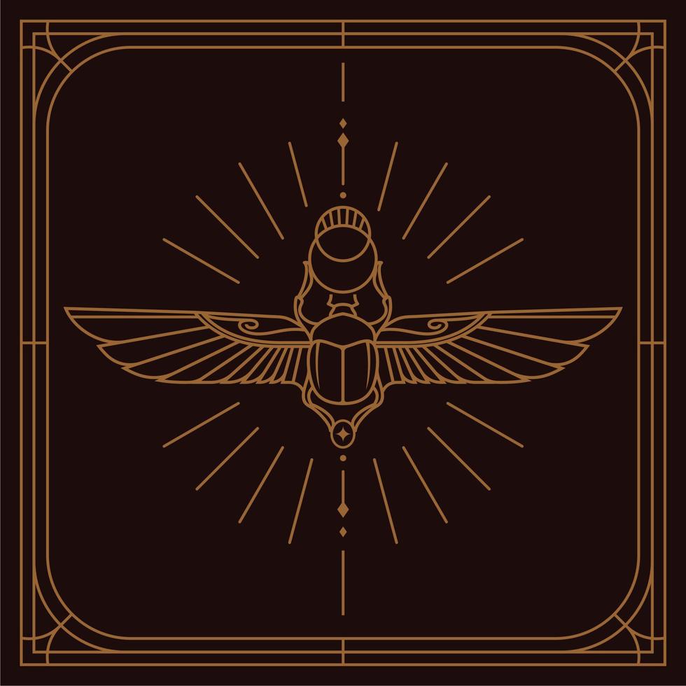 egyptian sacred Scarab line wall art design. beetle with wings Vector illustration logo, personifying the god Khepri. Symbol of the ancient Egyptian, seamless pattern