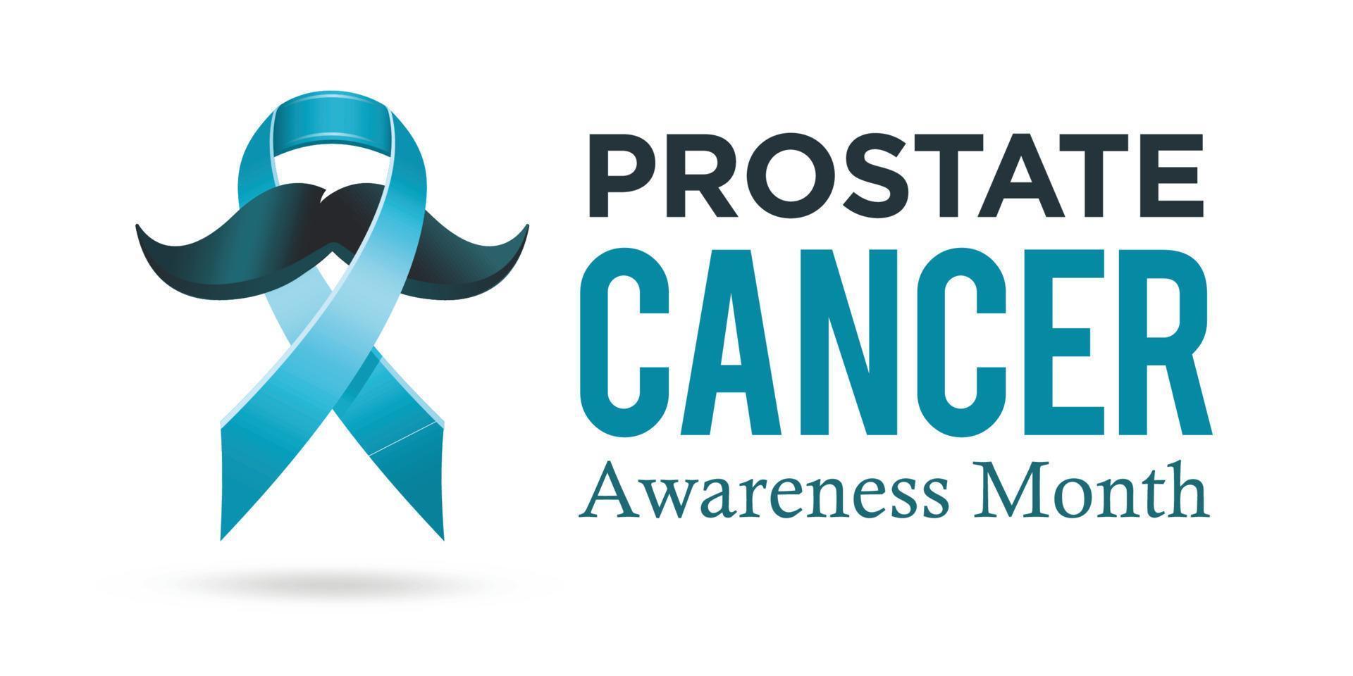 Prostate cancer awareness month poster design with blue ribbon and moustache. Men cancer prevention. men health banner design for November prostate cancer vector