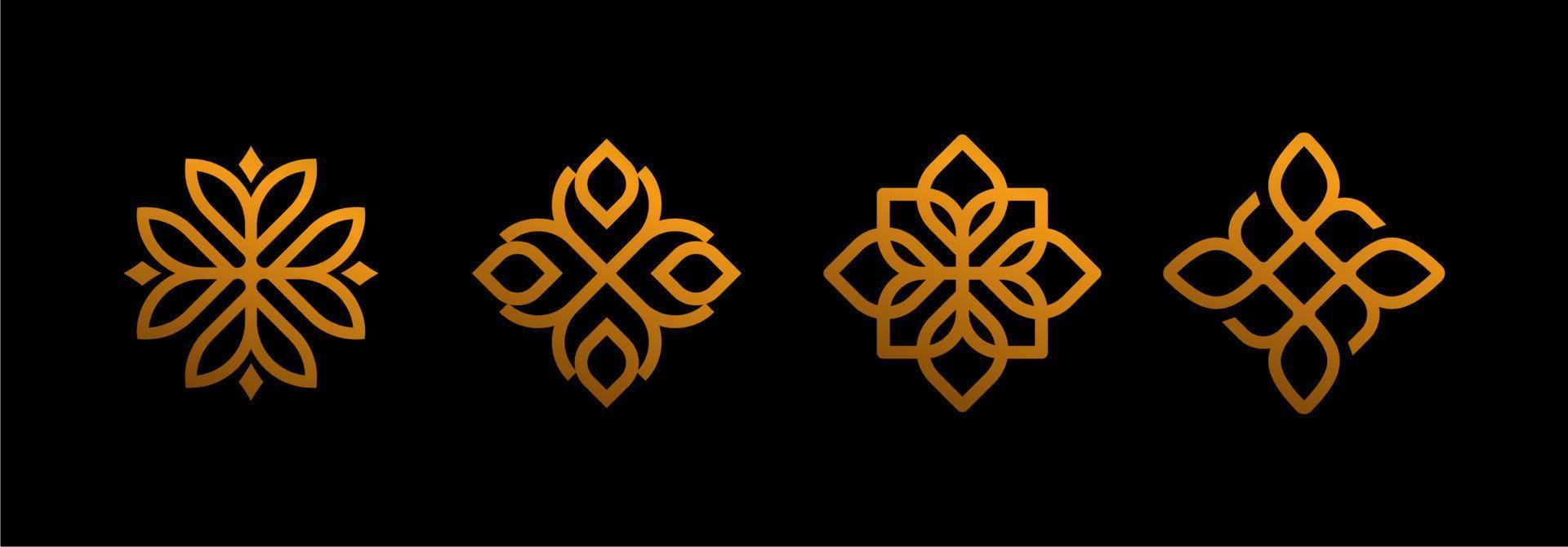 abstract flower swirl ornamental wall art decoration set collection design icon line art on Black background, Abstract mandala vector design. Elegant hotel premium ornament vector symbol