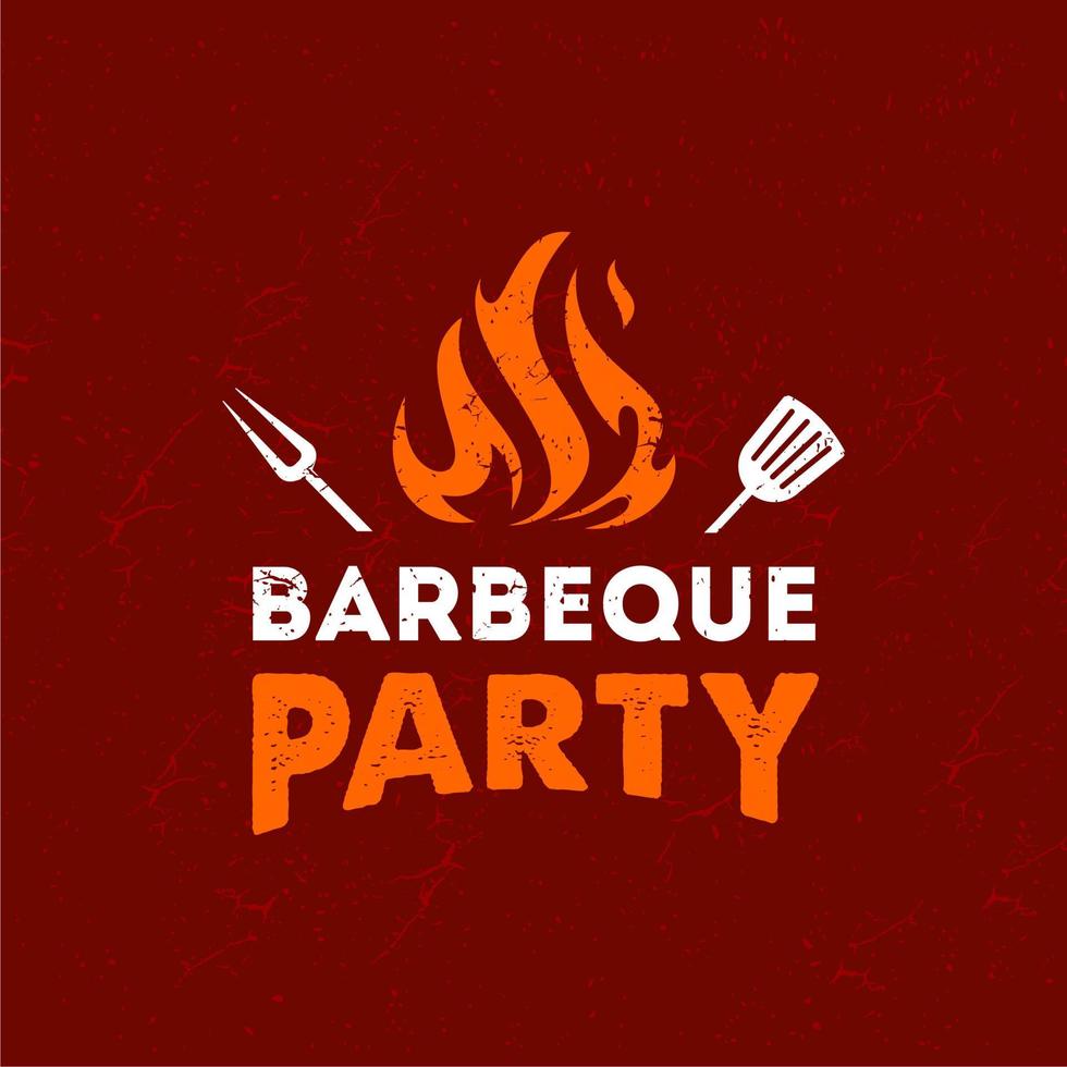 Vintage rustic hipster Grill Barbeque barbecue bbq with crossed fork spatula and fire flame design or invitation Illustration vector