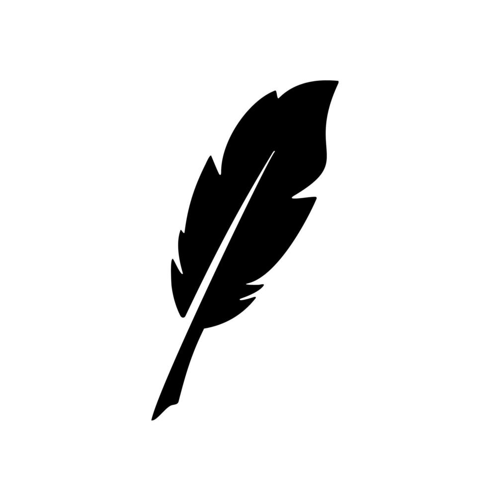 vintage Feather quill pen logo with black ink stroke, scratch icon, classic stationery illustration isolated on white background vector