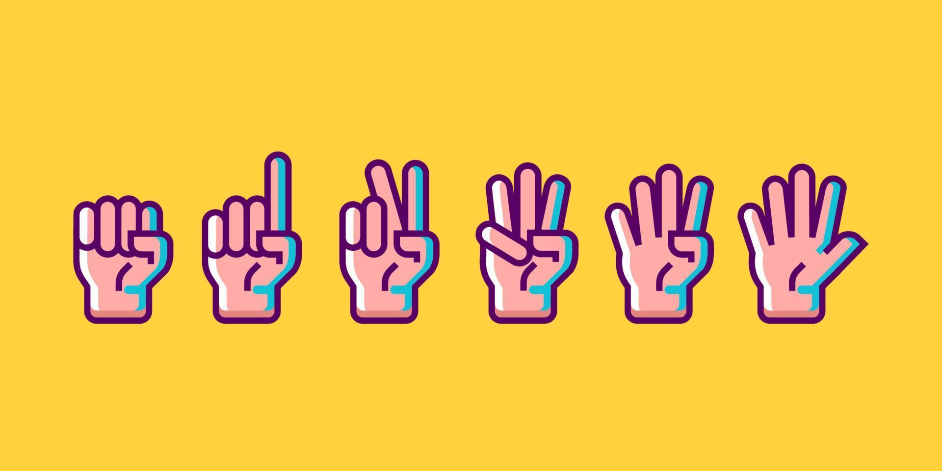hand gesture count 1 2 3 4 and 5 vector icon illustration in trendy cartoon filled line style set Illustration, counting hand vector design in modern neon color