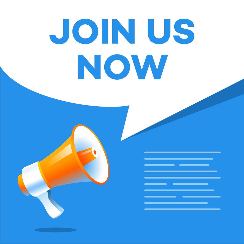 3d realistic style megaphone vector Illustration on blue banner background, concept of join us, job vacancy and announcement in modern flat cartoon style design