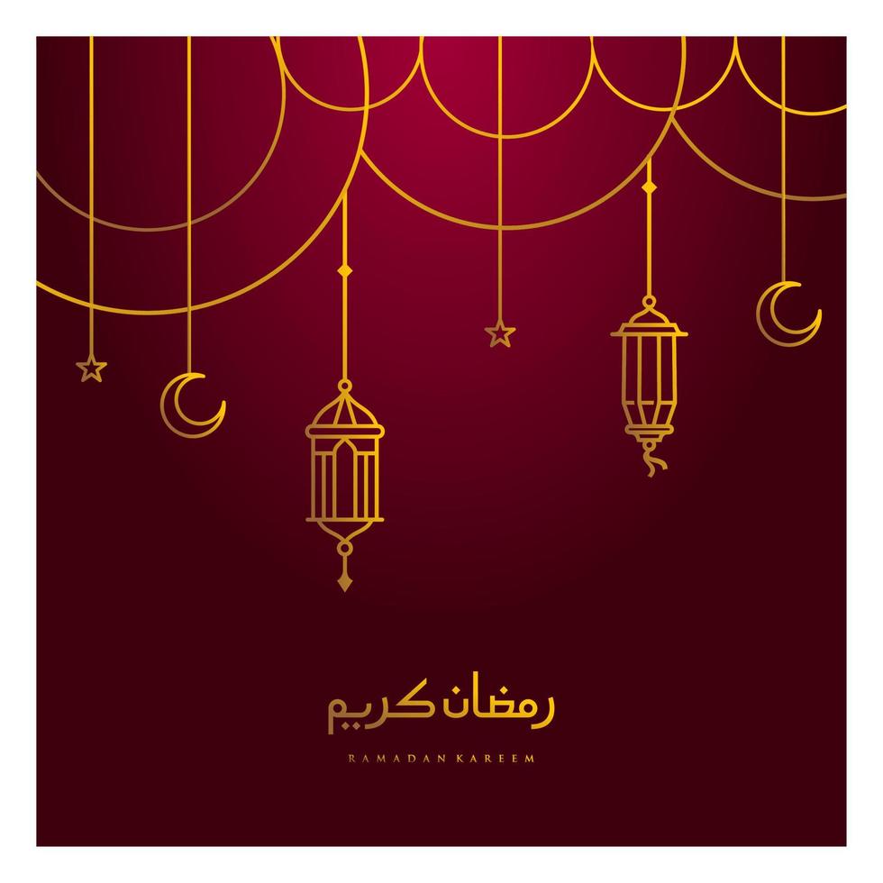 ramadan Kareem, Eid Mubarak Greeting Line icon minimal and simple vector design with beautiful Glowing Lantern and elegant crescent moon star for background and Banner