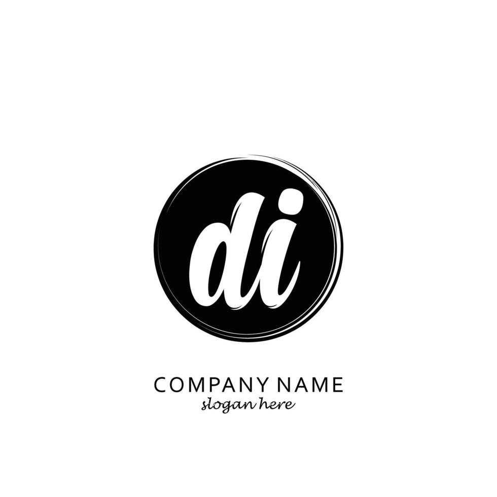 Initial DI with black circle brush logo template vector