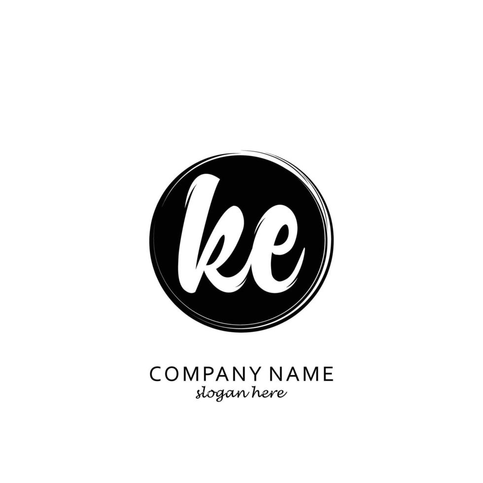 Initial KE with black circle brush logo template vector