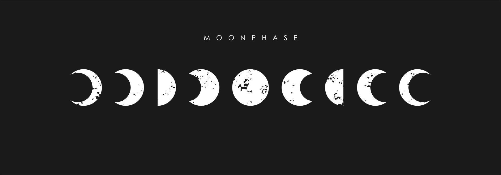 arte de la pared de la fase lunar. fases lunares boho abstractas. formas contemporáneas místicas, decoración de carteles mágicos. decoración de arte minimalista lunar de mediados de siglo, impresión contemporánea mística. ilustración de diseño vectorial vector