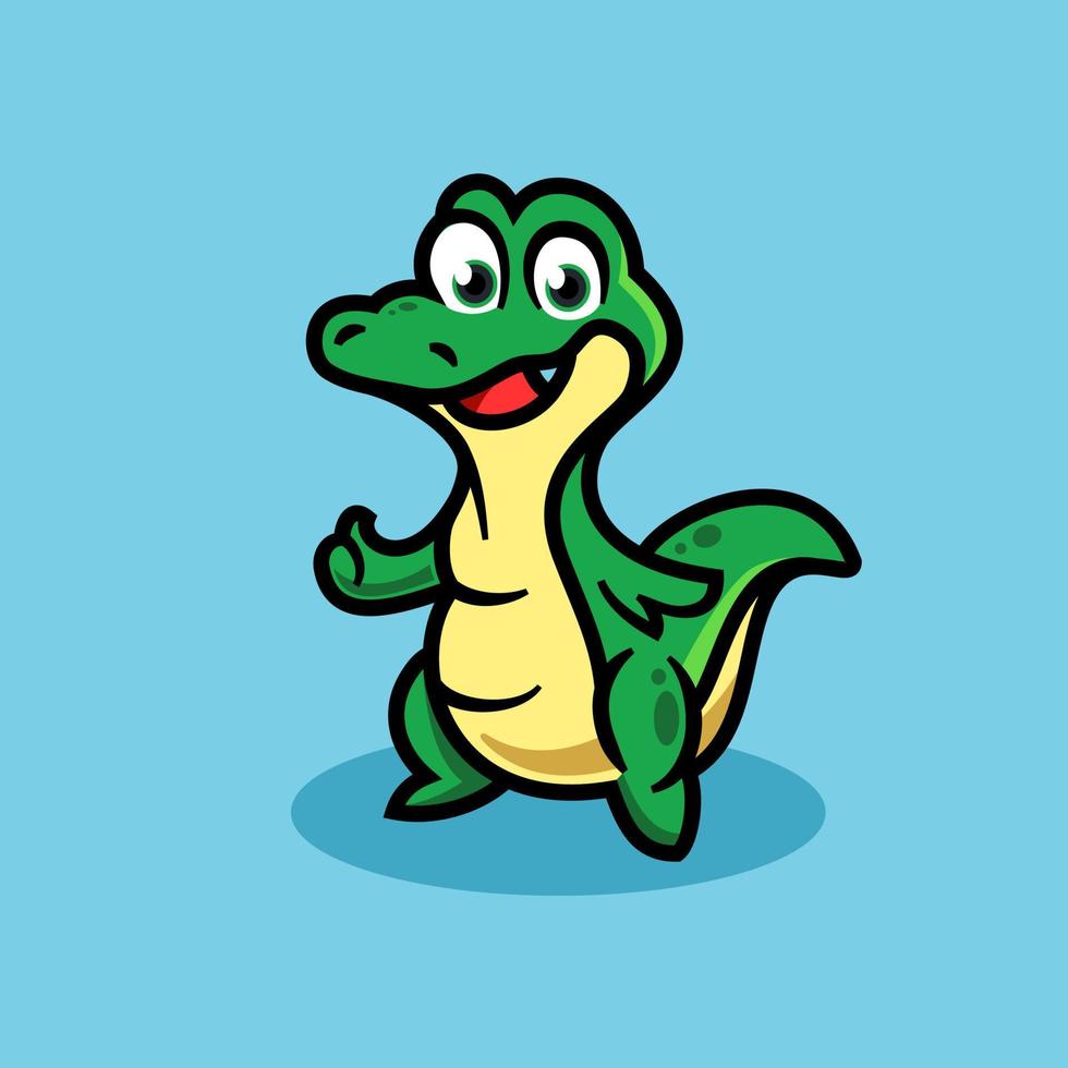 Green crocodile cartoon character mascot illustration logo vector showing thumbs up. cute animal reptile alligator with happy facial expression in trendy modern style