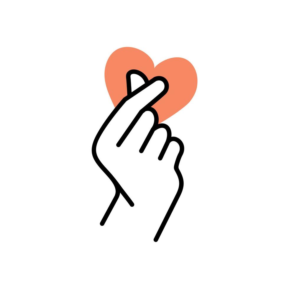 mini te amo mano imágenes prediseñadas, corazón coreano dedo te amo signo icono vector línea arte ilustración pegatina diseño redes sociales, te amo gesto