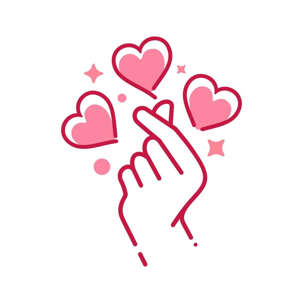 mini te amo clip art de mano en color rosa, dedo del corazón coreano te amo icono de signo vector línea arte ilustración diseño de pegatinas redes sociales, te amo gesto