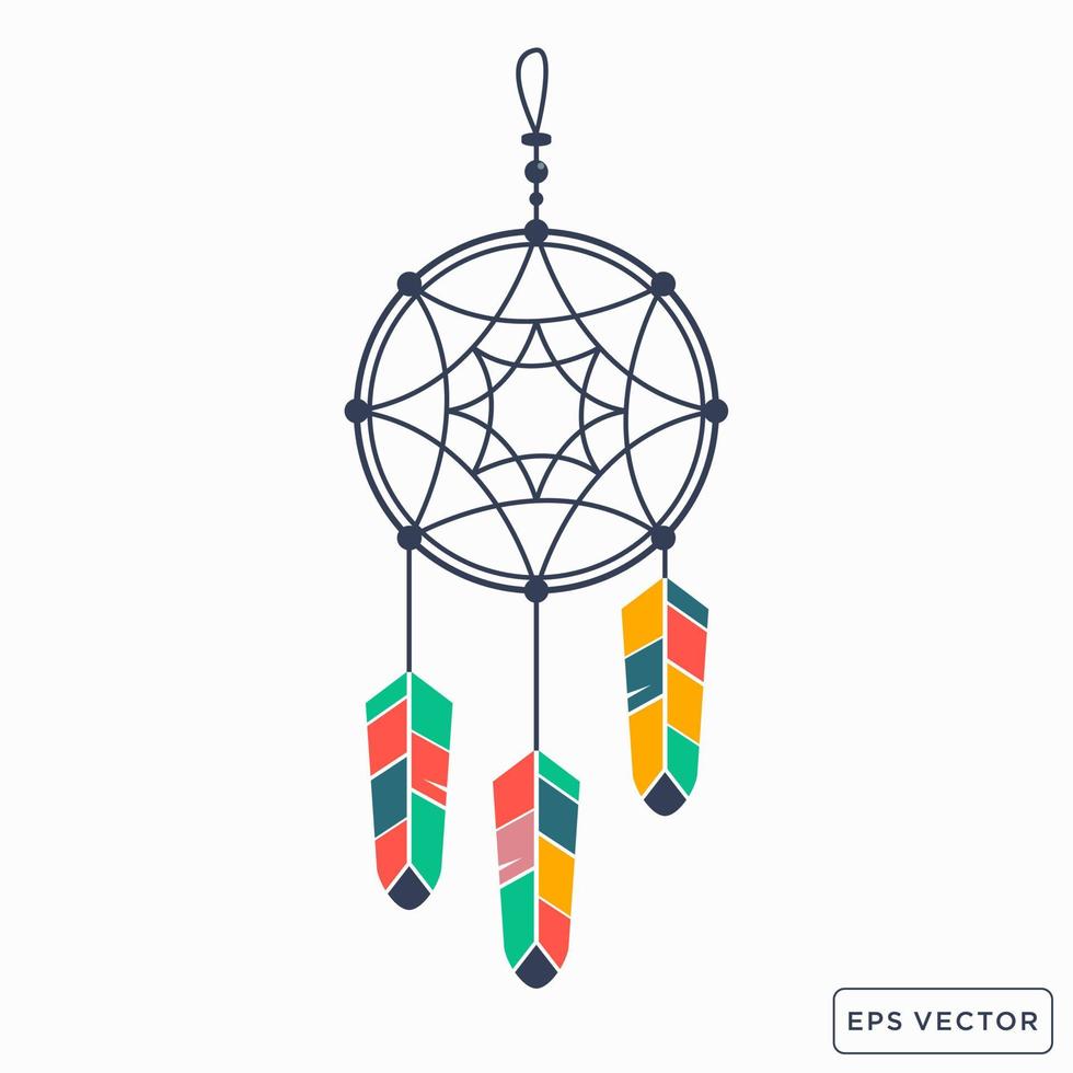 simple Dream catcher with colorful feathers Illustration icon vector in linear style drawing isolated on white background