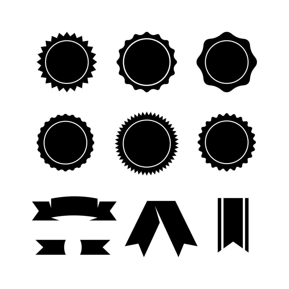 Set of starburst badges. Sunburst stickers. Black and white labels with ribbon icon , symbol of product guarantee vector
