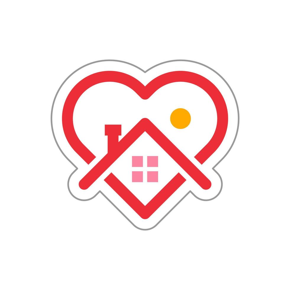 stay home sticker story, House with heart shape, love stay at home care symbol, vector illustration isolated on white background in trendy linear line style