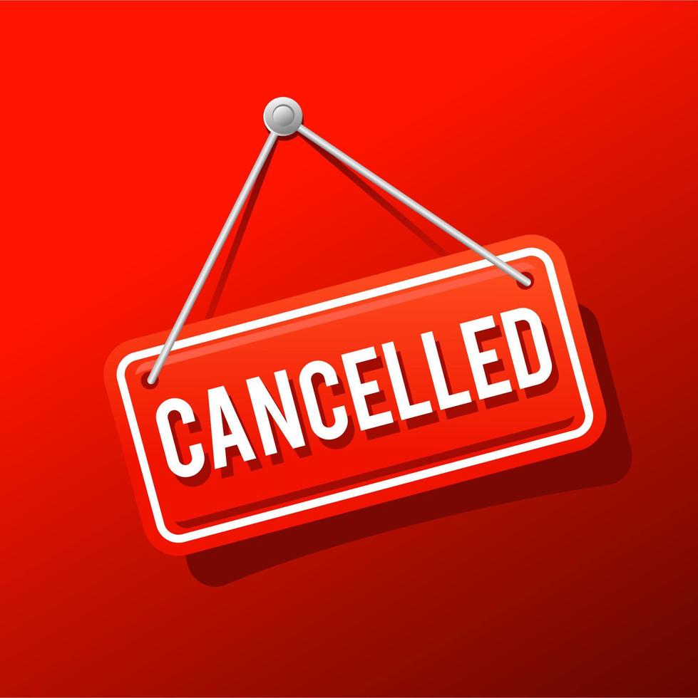 hanging cancelled stamp. cancelled square sign. vector element icon in red color with realistic effect, isolated