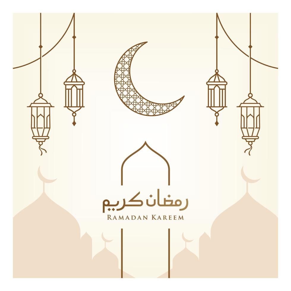 ramadan kareem, icono de la línea de saludo de eid mubarak diseño vectorial mínimo y simple con una hermosa linterna brillante y una elegante estrella de luna creciente para el fondo y la pancarta vector