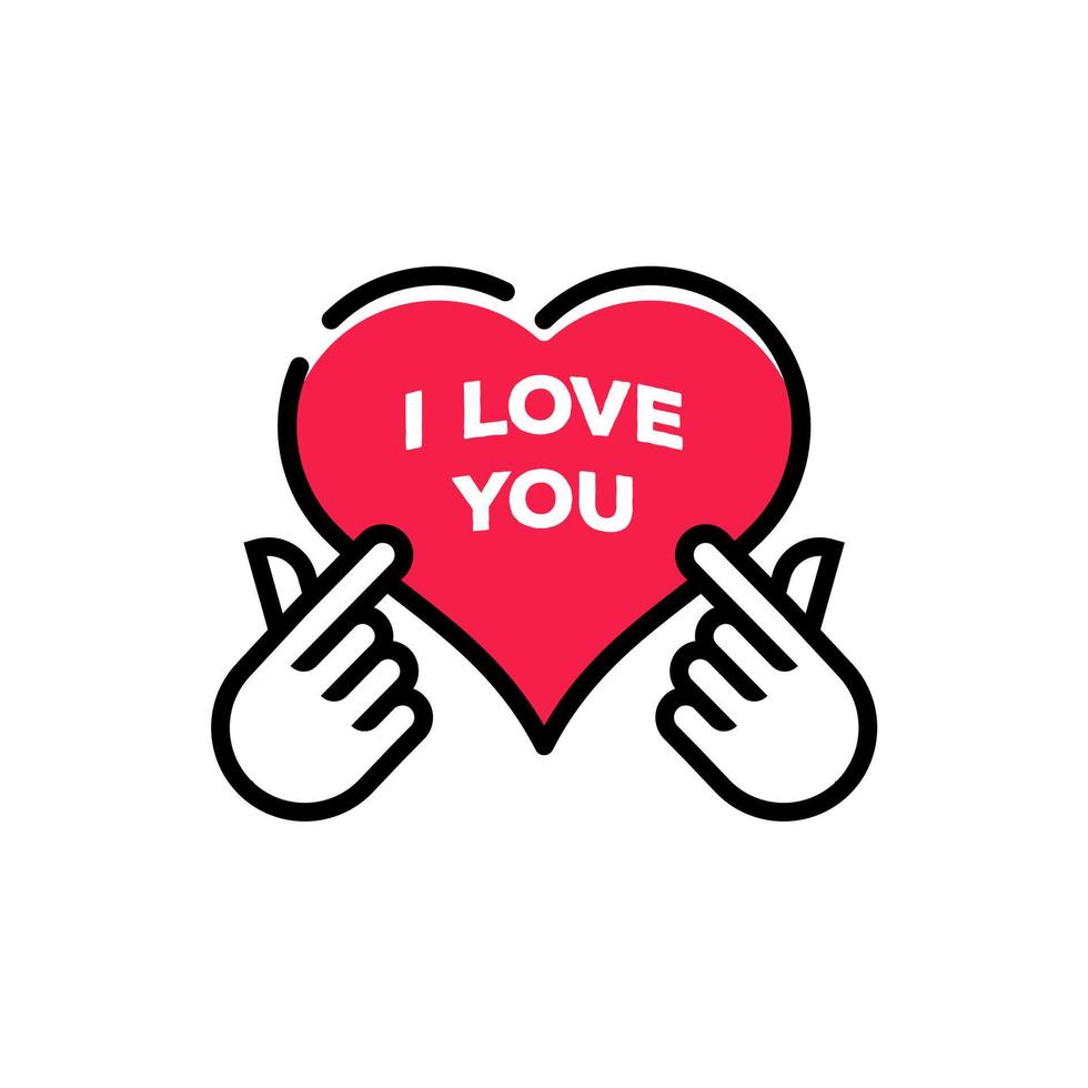 mini te amo clip art de mano en color rosa, dedo del corazón coreano te amo icono de signo vector línea arte ilustración diseño de pegatinas redes sociales, te amo gesto