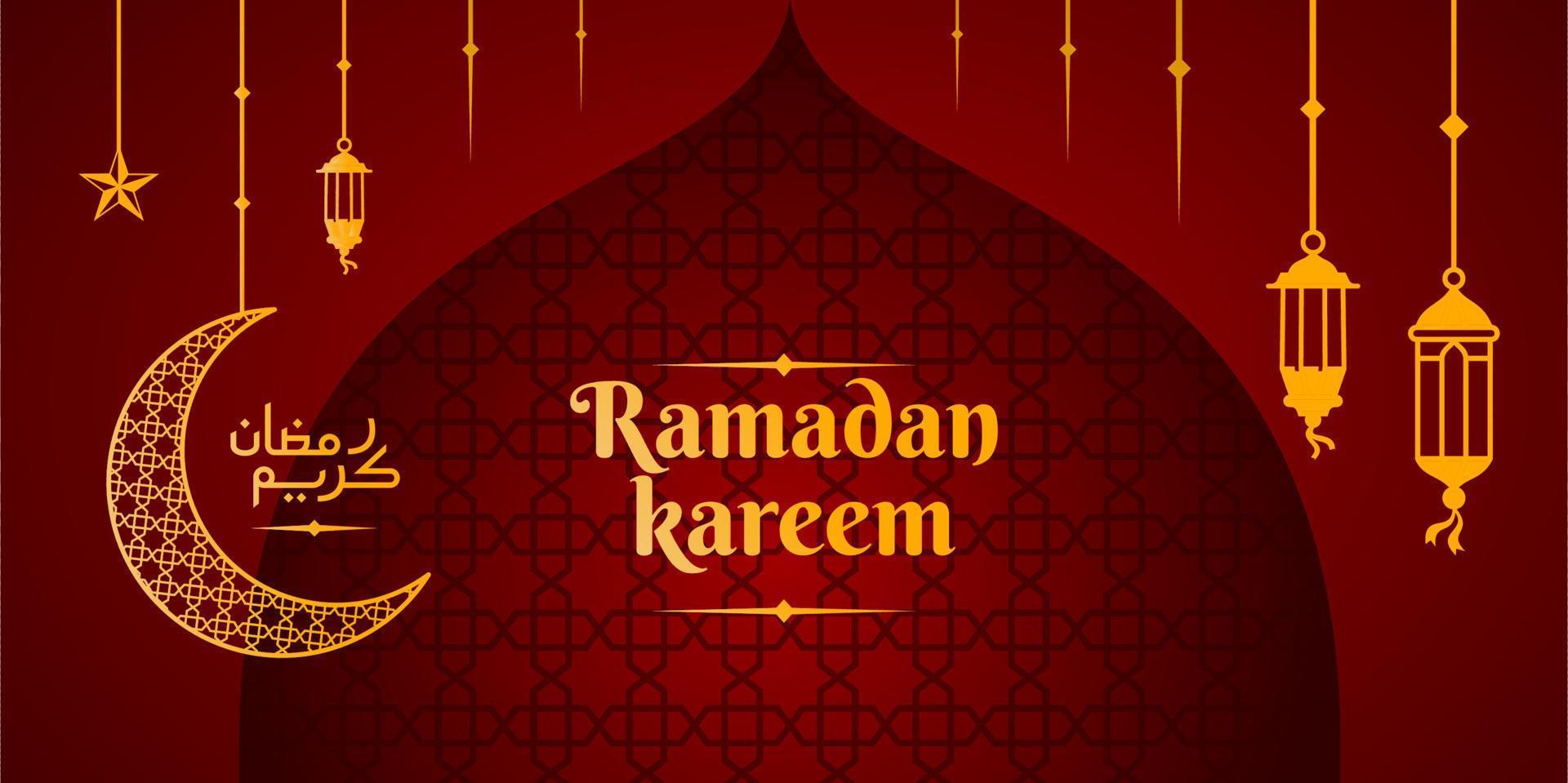 ramadan Kareem, Eid Mubarak Greeting Line icon minimal and simple vector design with beautiful Glowing Lantern and elegant crescent moon star for background and Banner