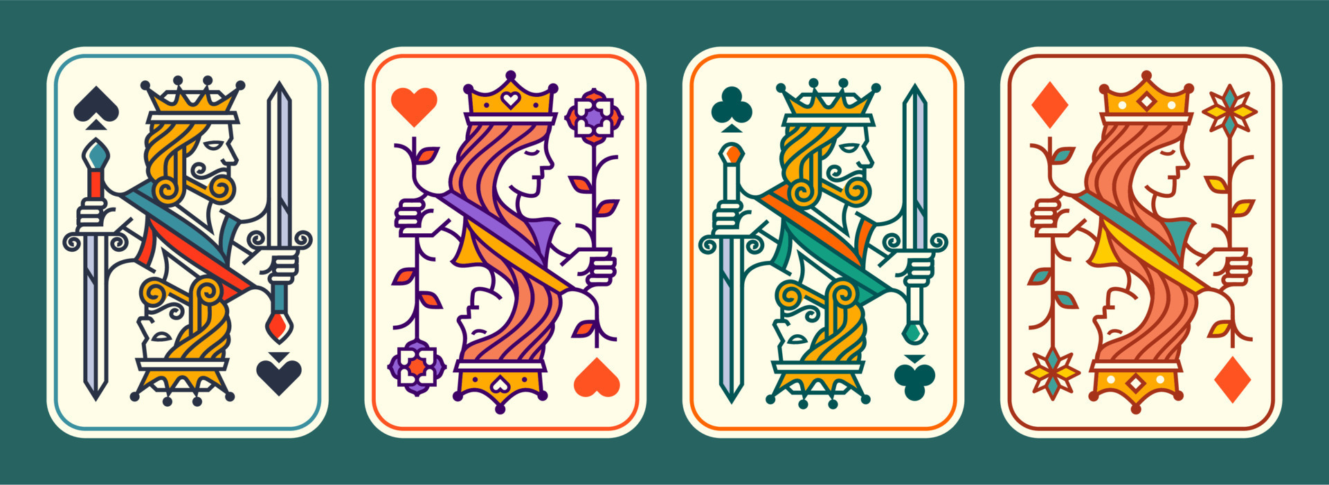 set of King and queen playing card vector illustration set of hearts