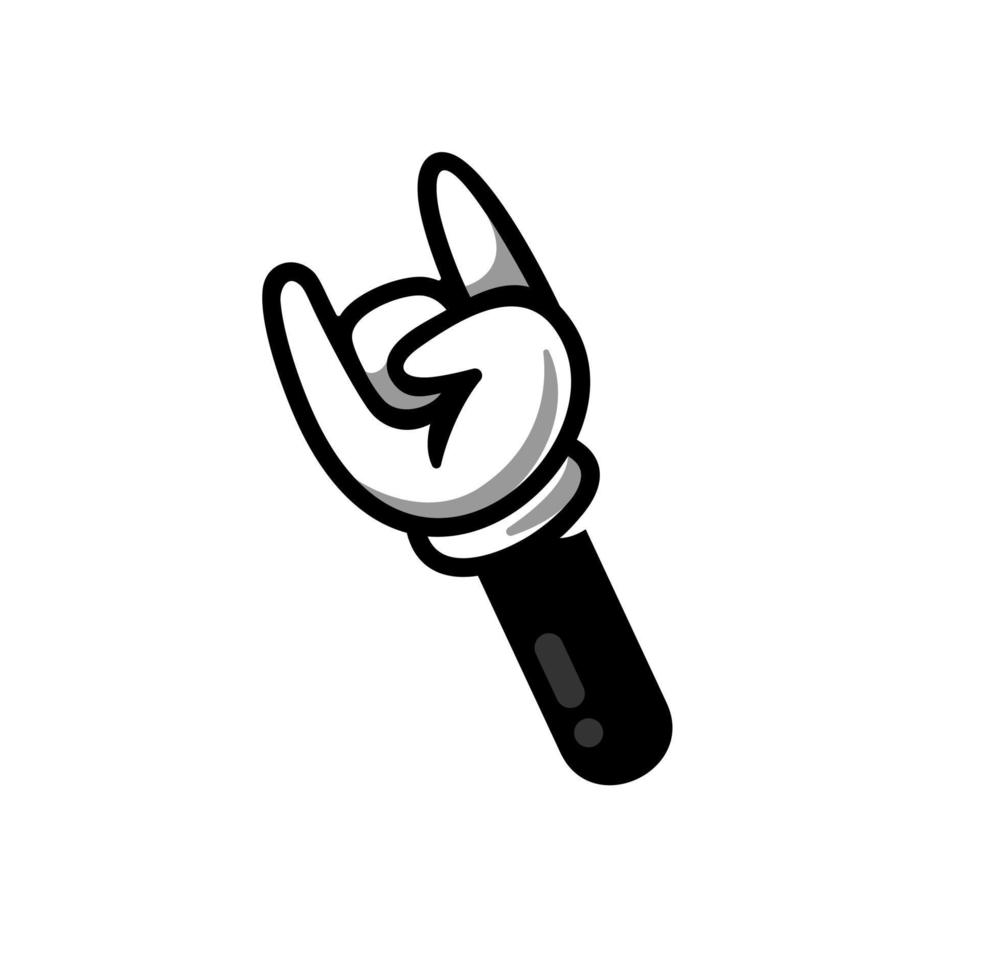 rock hand sign logo, cartoon metal hand finger gesture vector icon in trendy line art style isolated on white background