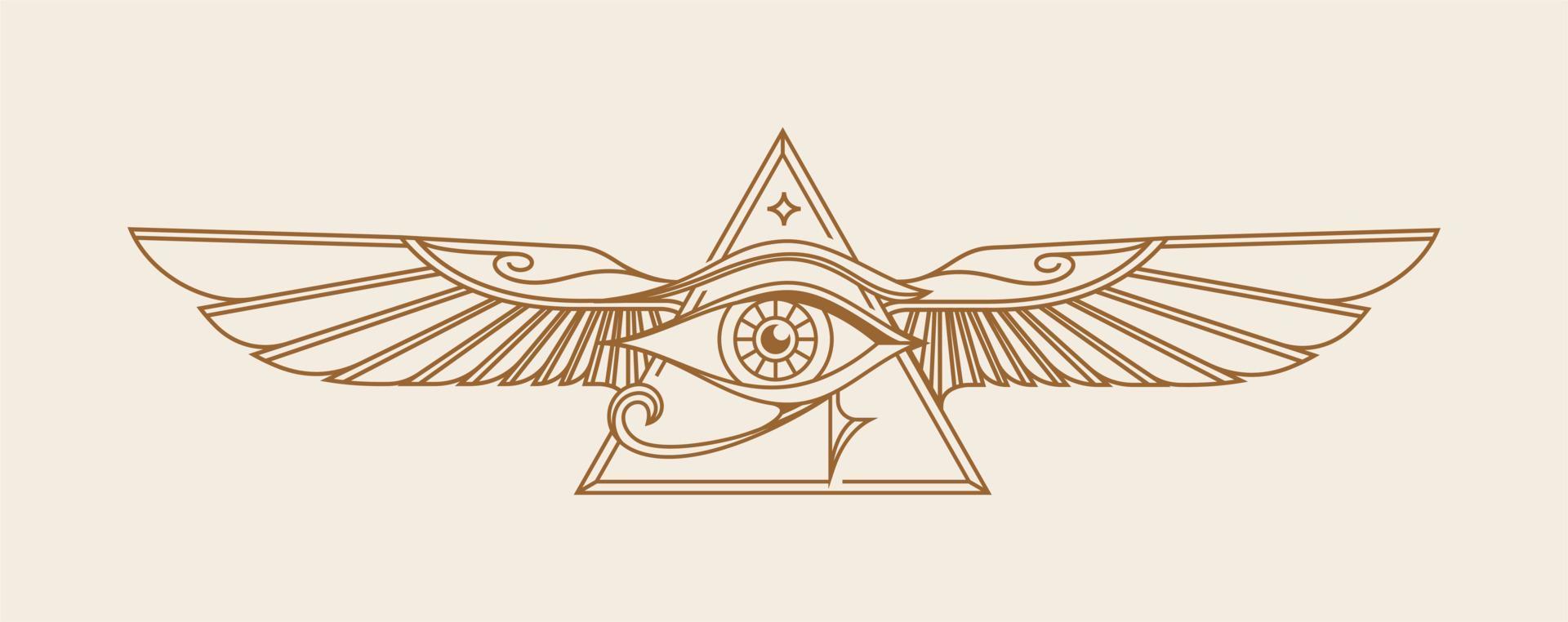 Horus with wings vector. Ancient Egypt vintage art hipster line art  Illustration vector with eye of horus with Sacred scarab wings wall art  design 11188962 Vector Art at Vecteezy