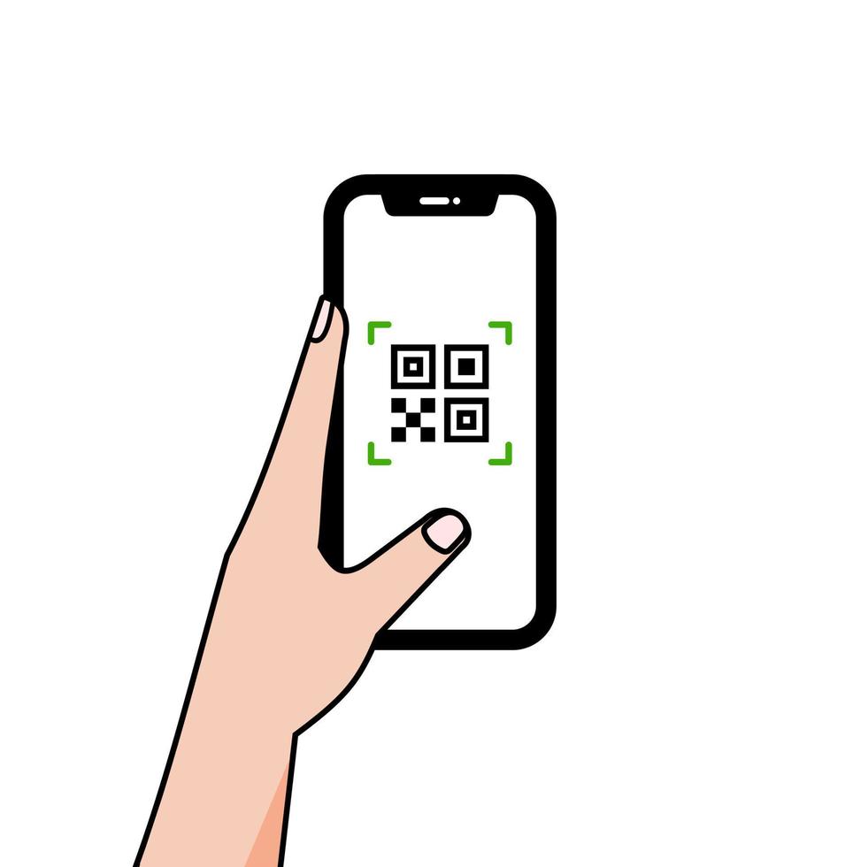 escaneo de código qr manual con teléfono inteligente. concepto de tecnología para pago instantáneo o método de pago tecnológico sin dinero. vector