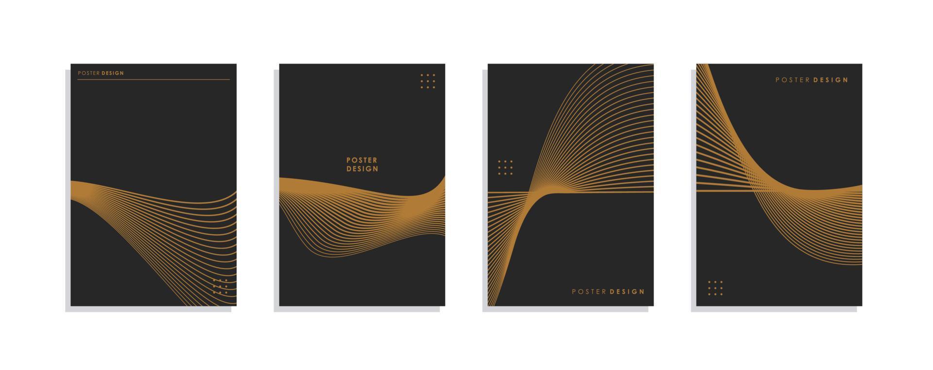 black and gold minimal Modern cover abstract background covers set. Cool line shapes composition vector art for poster and banner.