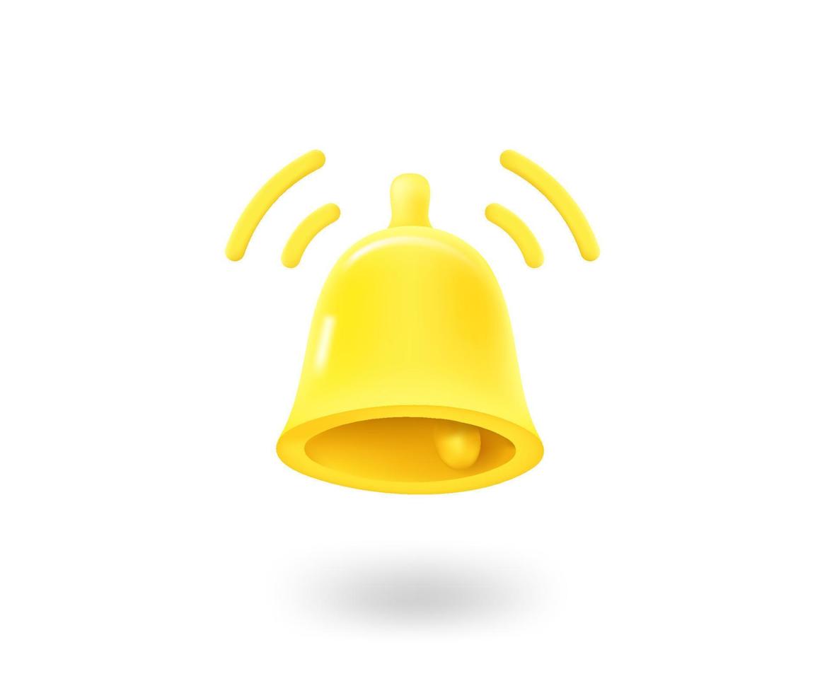 Golden bell. Notification concept. 3d vector icon isolated on white background