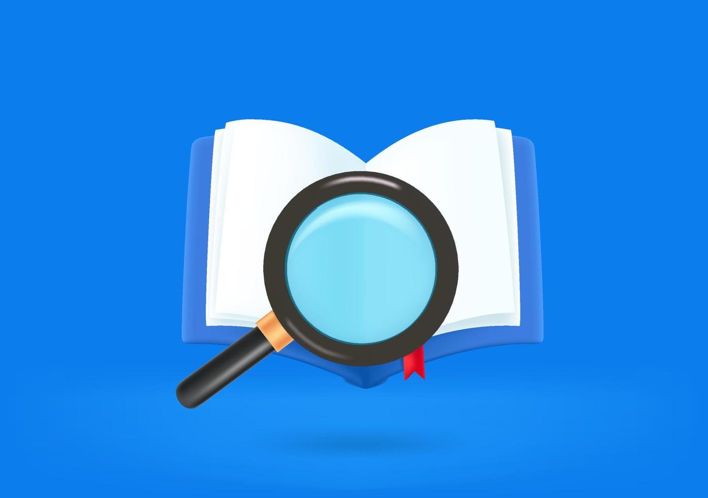 Searching for information concept with magnifIer and book. 3d vector illustration