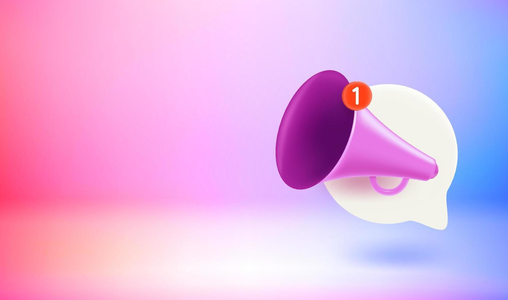 Announcement concept with loud speaker. Vector 3d banner with doodling
