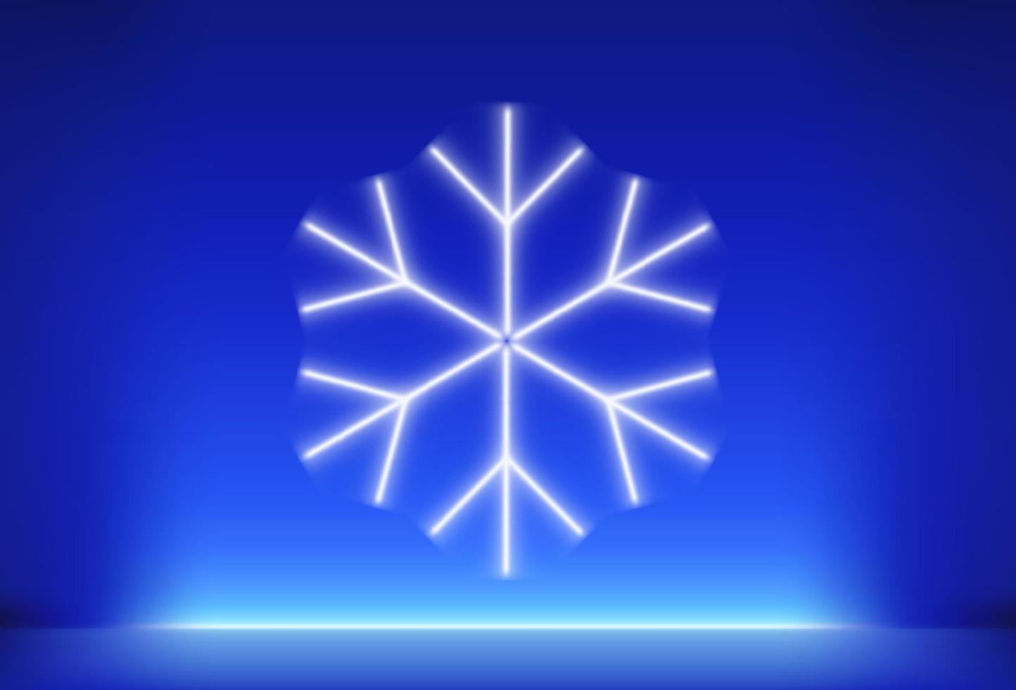 Blue background with neon snowflake. Vector illustration