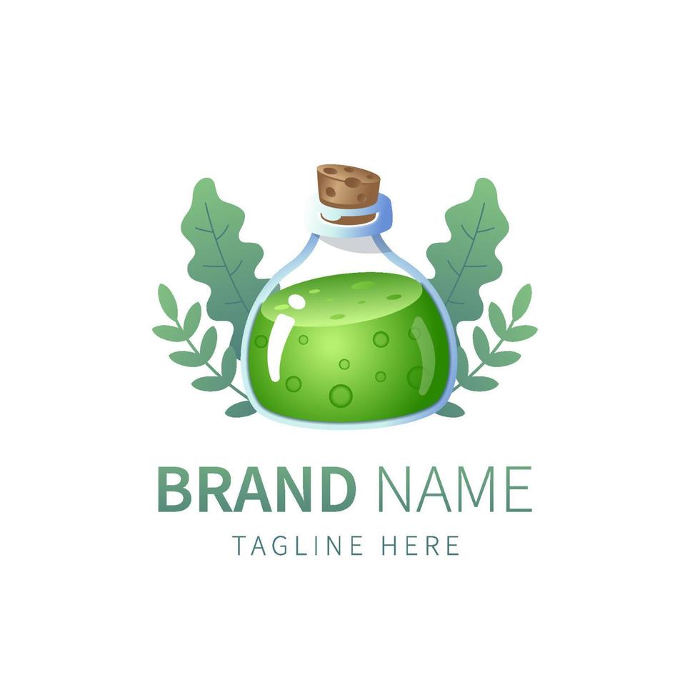 green potion logo. illustration of herbs and leaves with realistic details vector