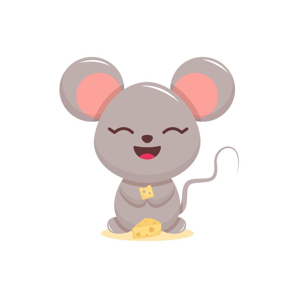 vector character kawaii mouse eating cheese