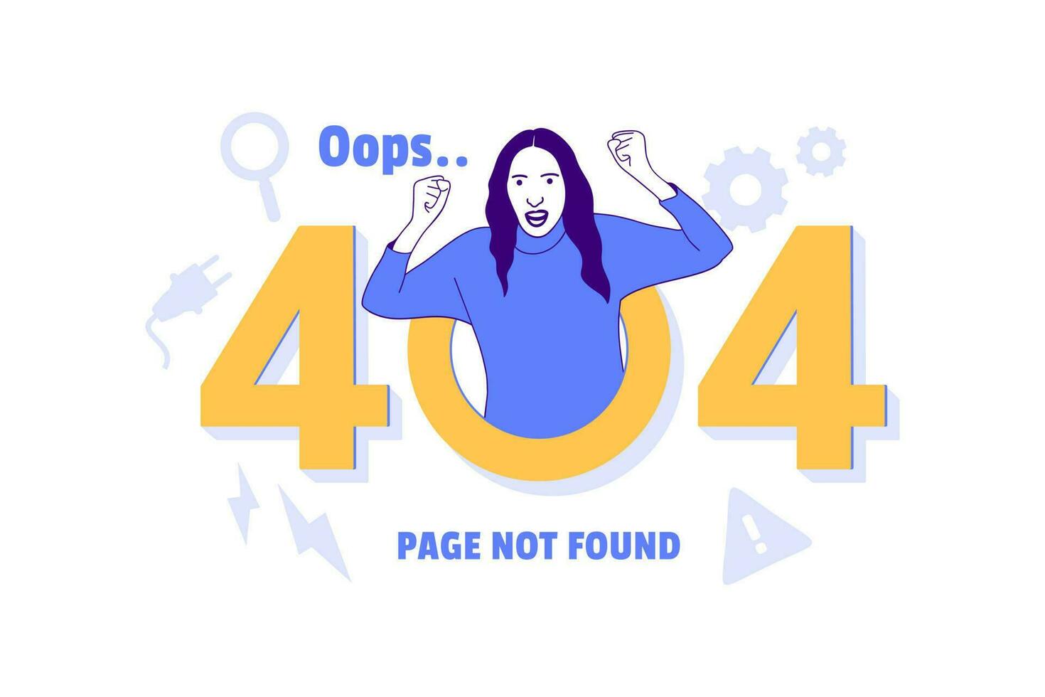 Illustrations angry woman for Oops 404 error design concept landing page vector