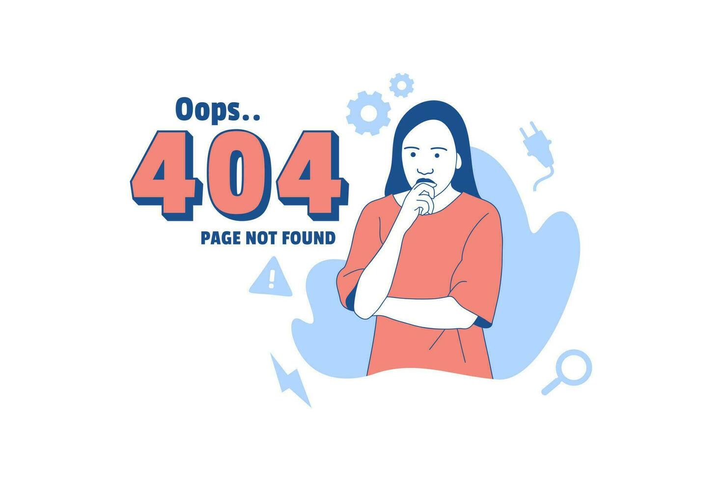 Illustrations emotional woman for Oops 404 error design concept landing page vector