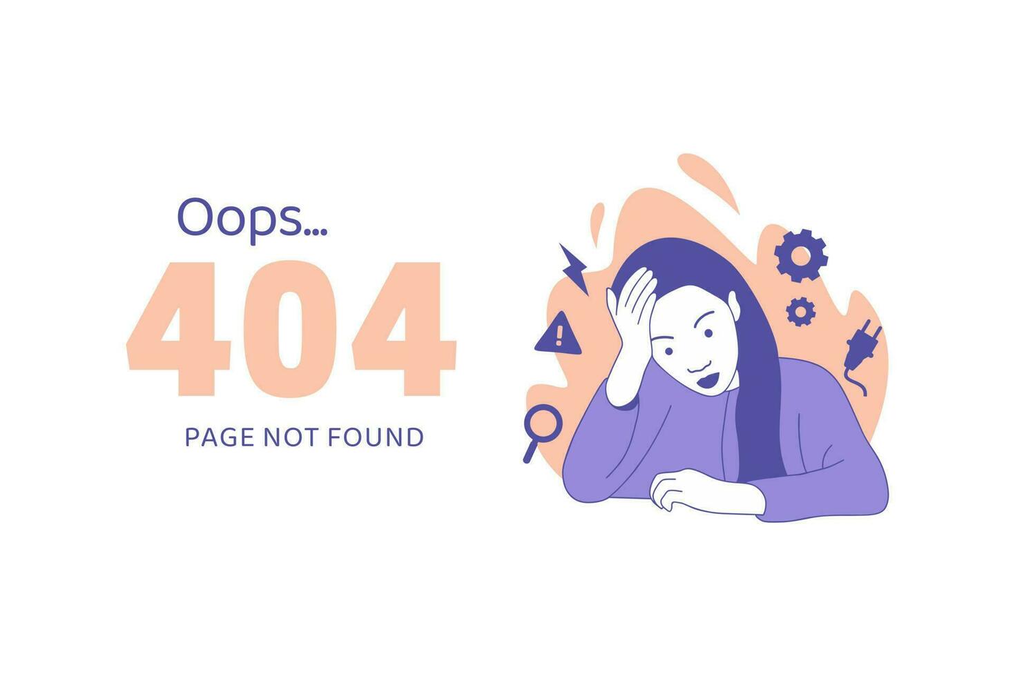 woman holding hands on head having disappointment for Oops 404 error design concept landing page vector