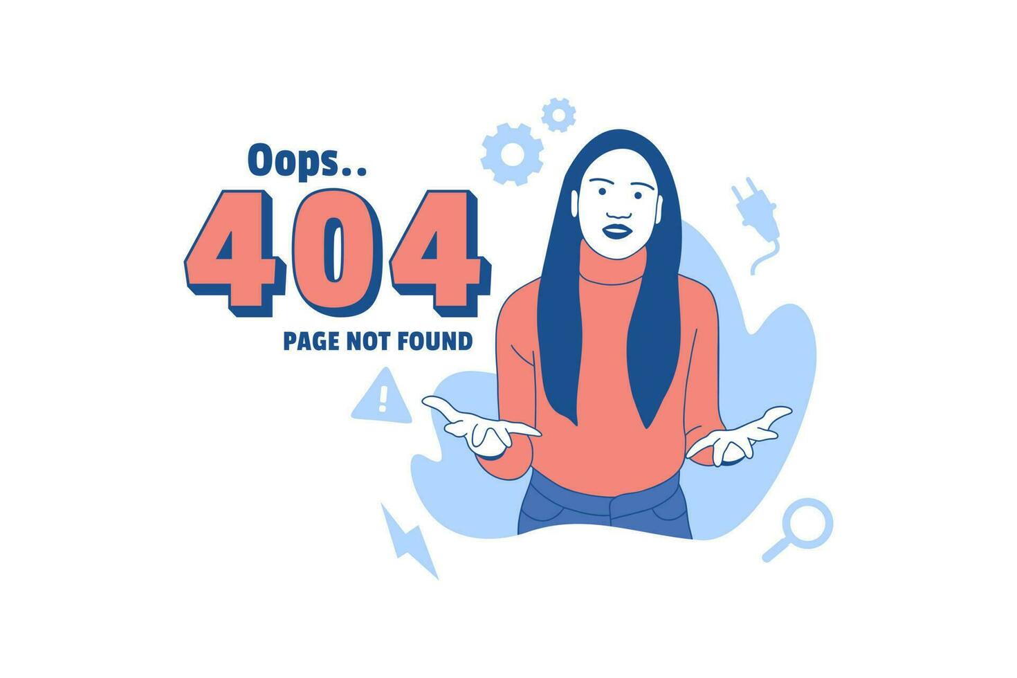 Illustrations emotional woman for Oops 404 error design concept landing page vector