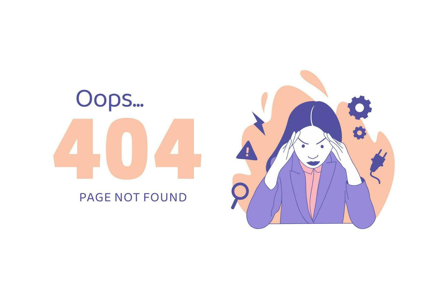 woman holding hands on head having disappointment for Oops 404 error design concept landing page vector