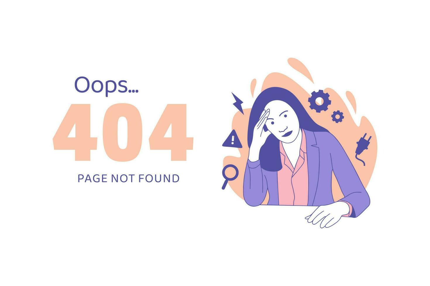 woman holding hands on head having disappointment for Oops 404 error design concept landing page vector