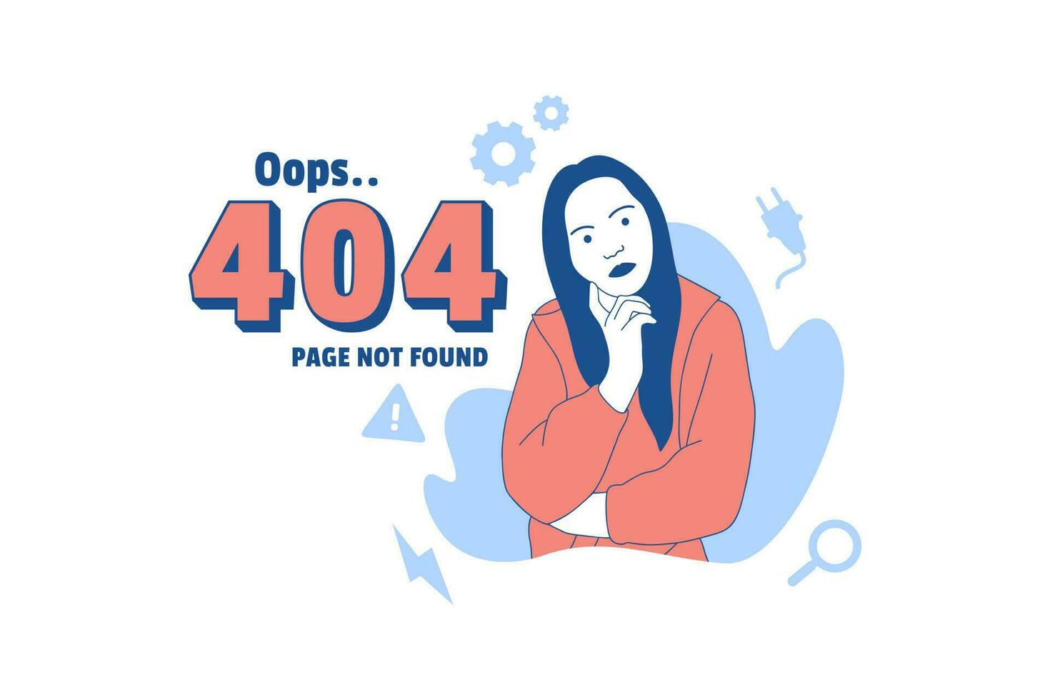 Illustrations emotional woman for Oops 404 error design concept landing page vector