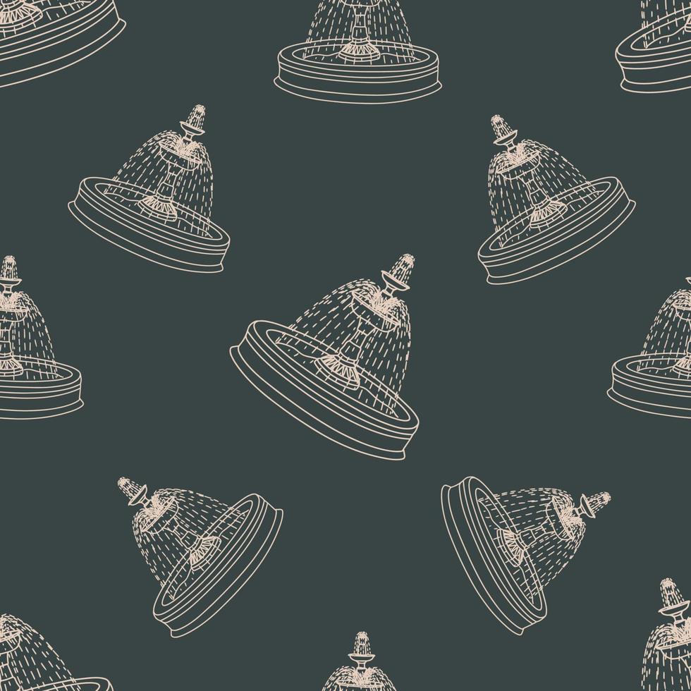 Seamless pattern with  classic water fountains in doodle style drawing. vector