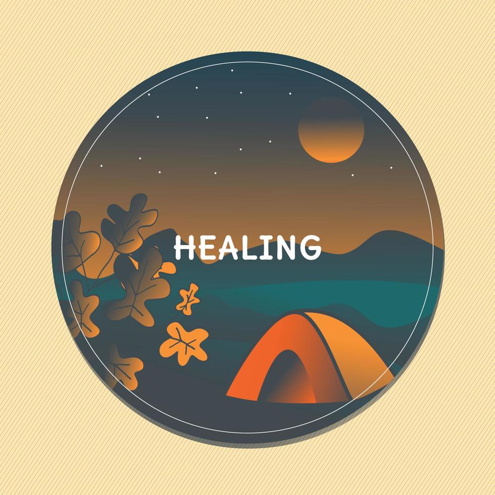 camping con carpa y hermoso cielo nocturno. ilustración vectorial de paisaje. vector de insignias de camping