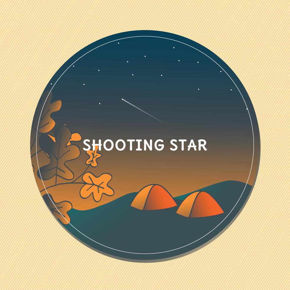 Camping with tent and beautiful night sky. landscape vector illustration. camping badges vector