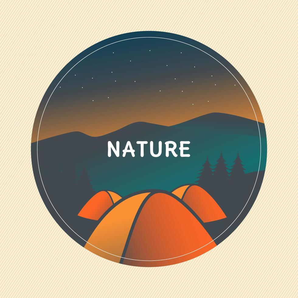 camping con carpa y hermoso cielo nocturno. ilustración vectorial de paisaje. vector de insignias de camping