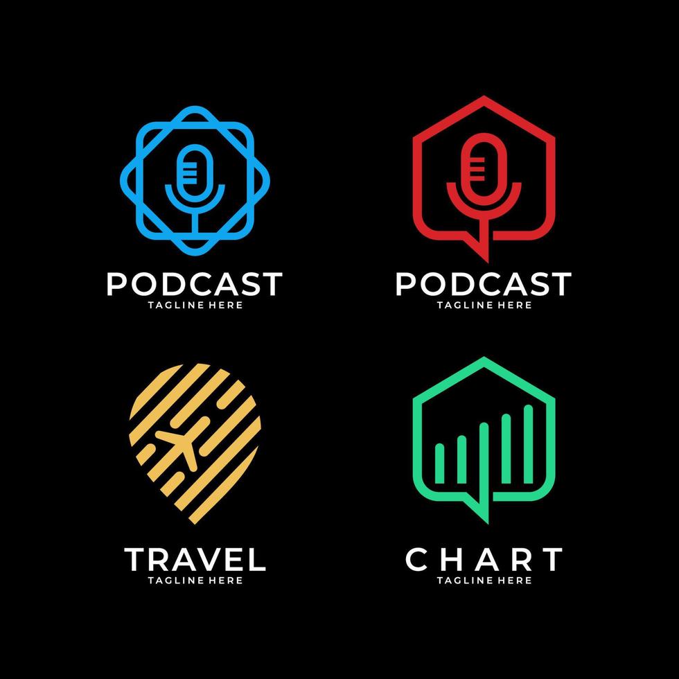 podcast de arte de línea moderna, diseño de logotipo de viajes y negocios vector