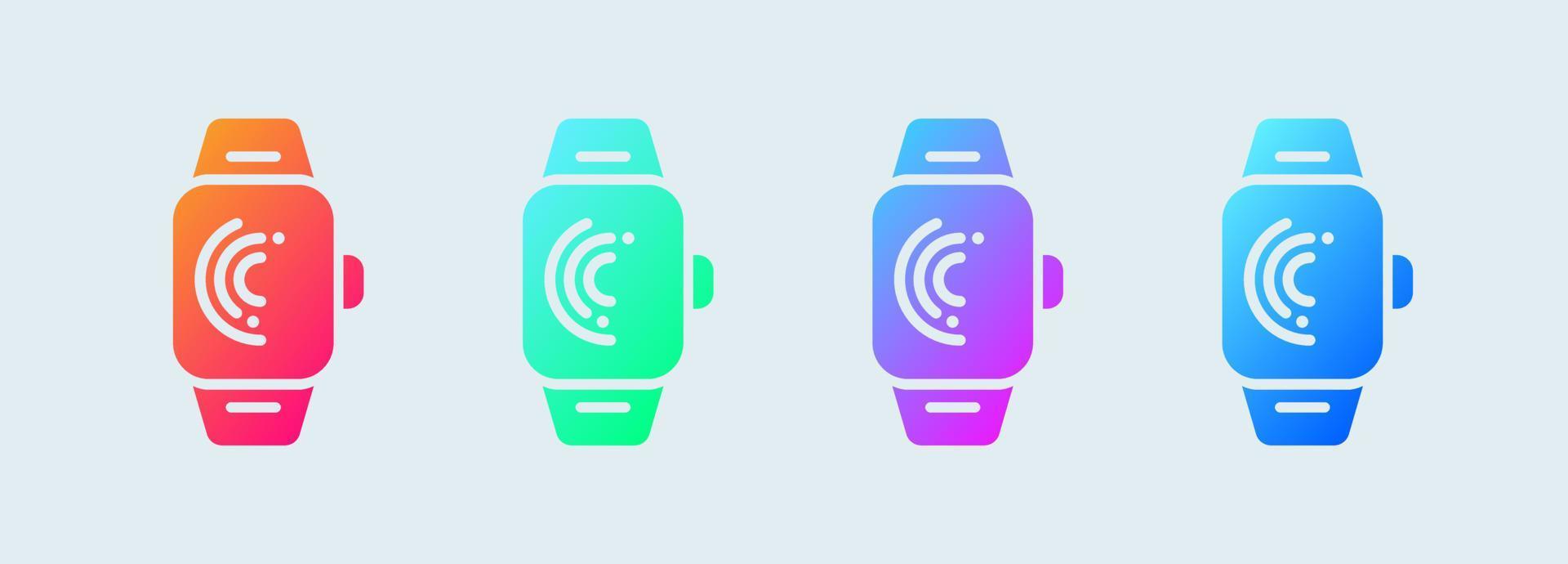 icono sólido de reloj inteligente en colores degradados. Ilustración de vector de signos de reloj inteligente.