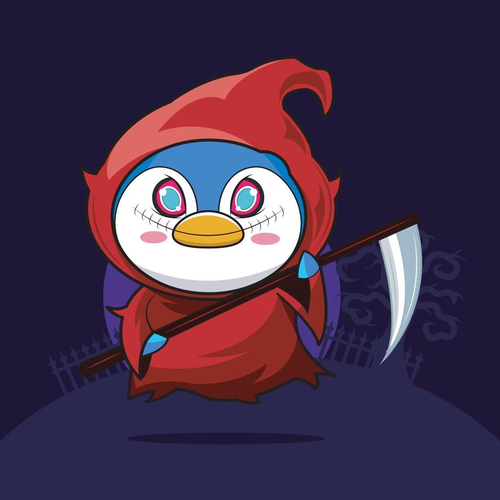 dibujos animados de halloween pingüino muerte ángel vector ilustración pro descargar