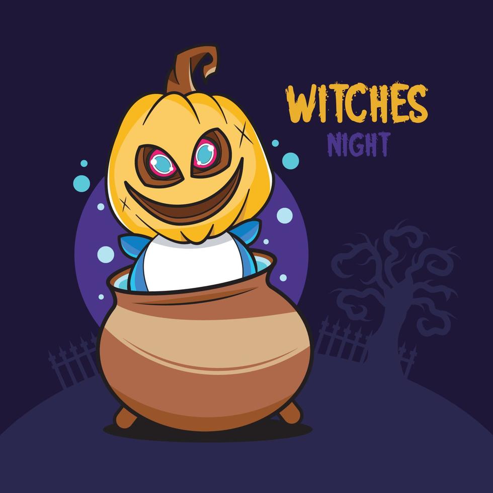 Halloween Cartoon. Penguin Pumpkins vector illustration pro download