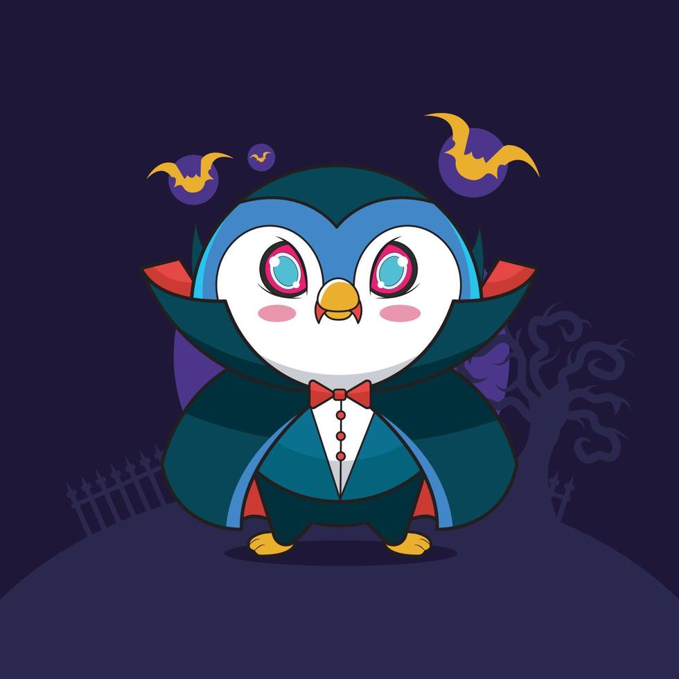 Halloween Cartoon. Penguin Dracula vector illustration pro download