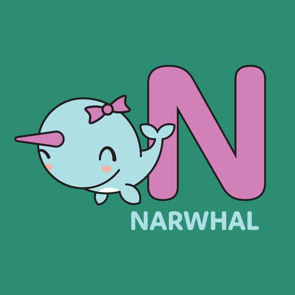 Alphabet N Narwhal vector